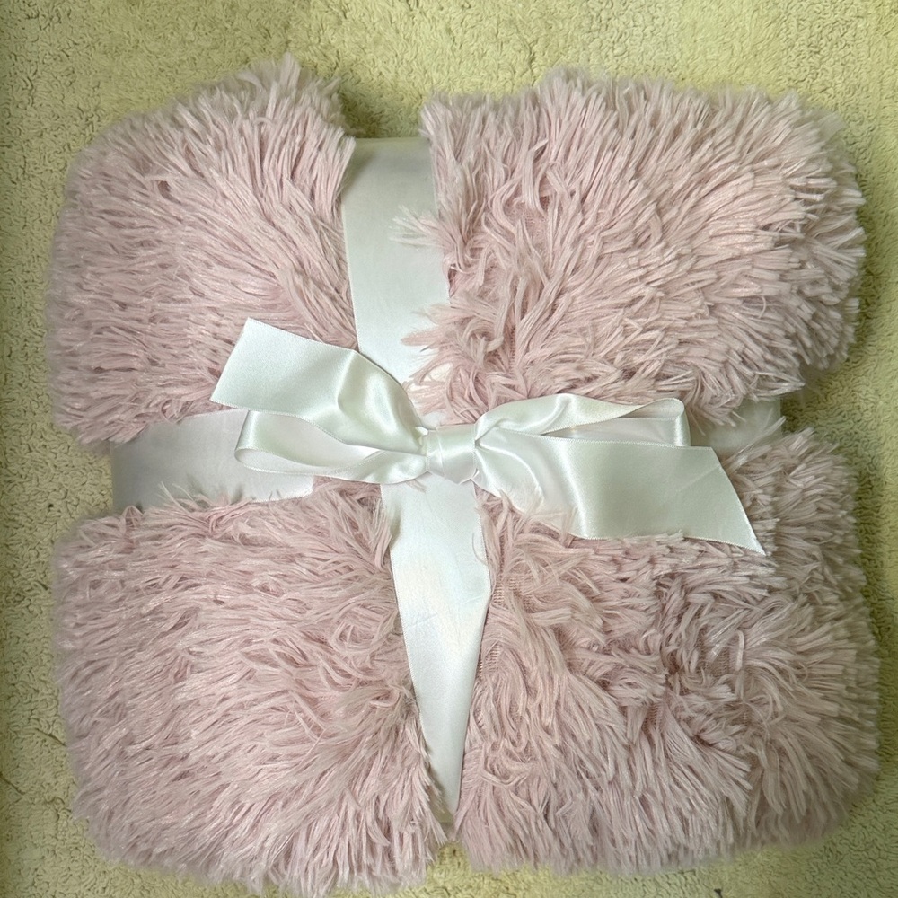Pink Fluffy Shag and Fleece Throw Blanket